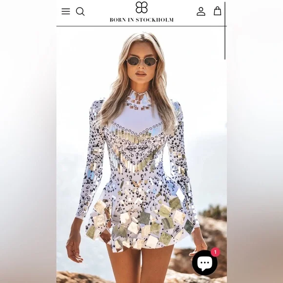 Born in Stockholm Raquel Mirror Dress White (NWT) Perfect for BURNING MAN! - Picture 3 of 8